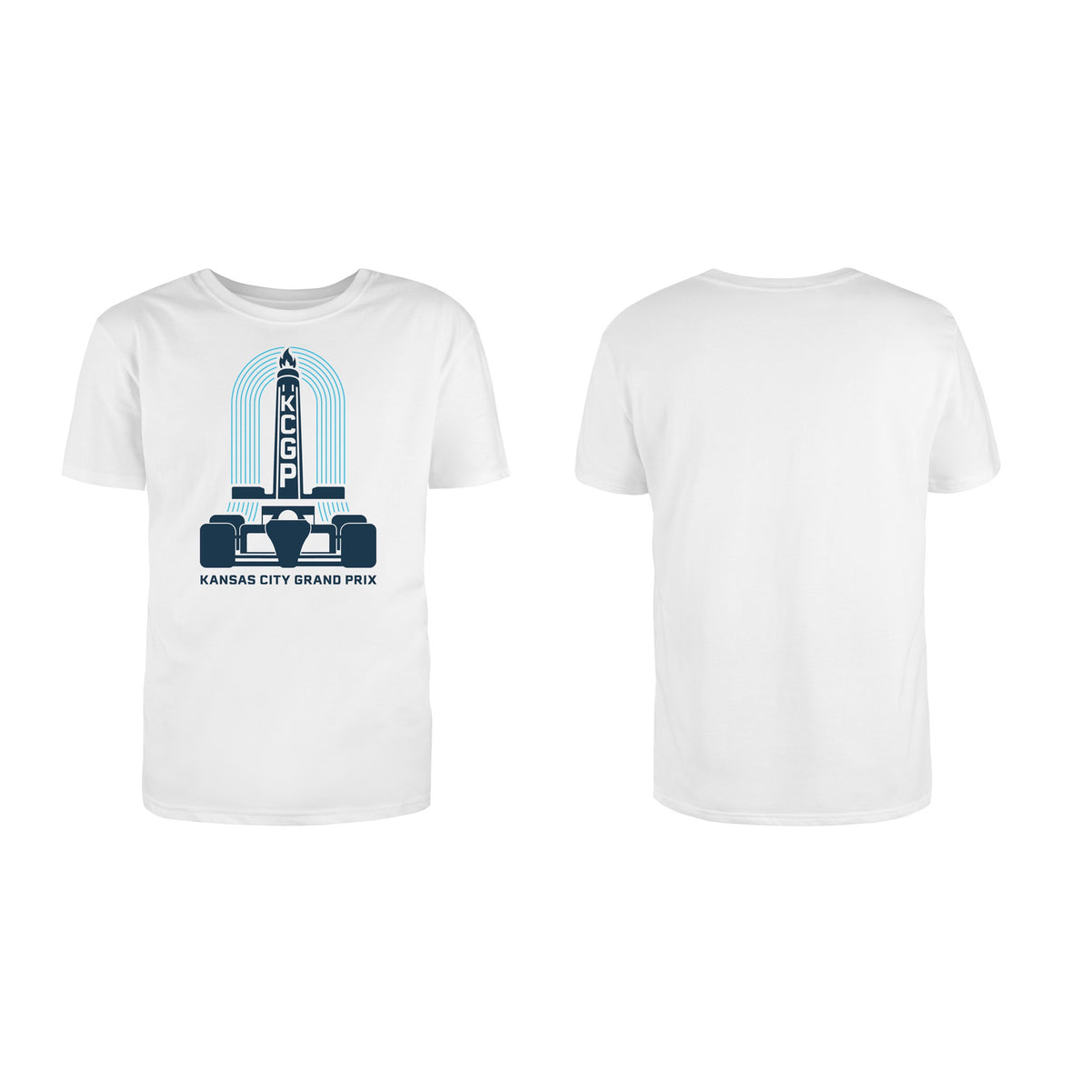 Kansas City Grand Prix Raceway tee in white, back view with circuit graphic