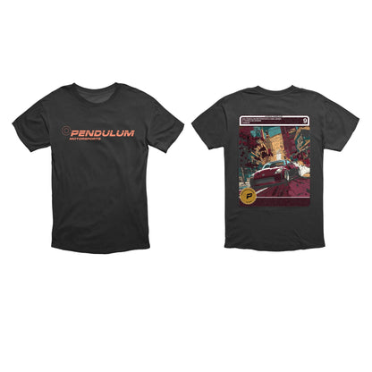 Nissan 350Z Slammed tee in black, slammed Z33 comic graphic front and back